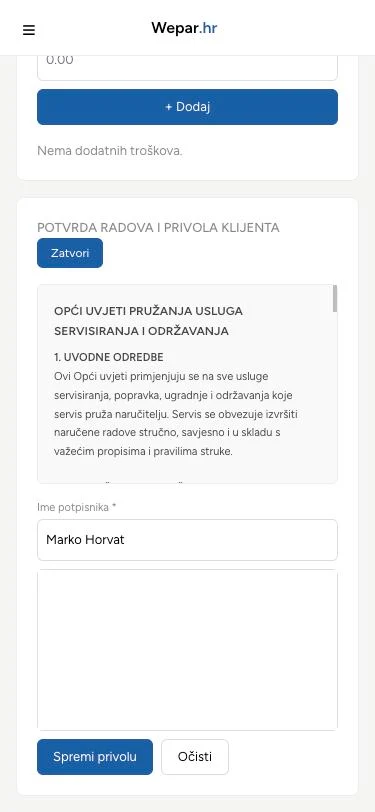 Wepar – Arbeitsbestätigung und Kundenunterschrift auf dem Smartphone